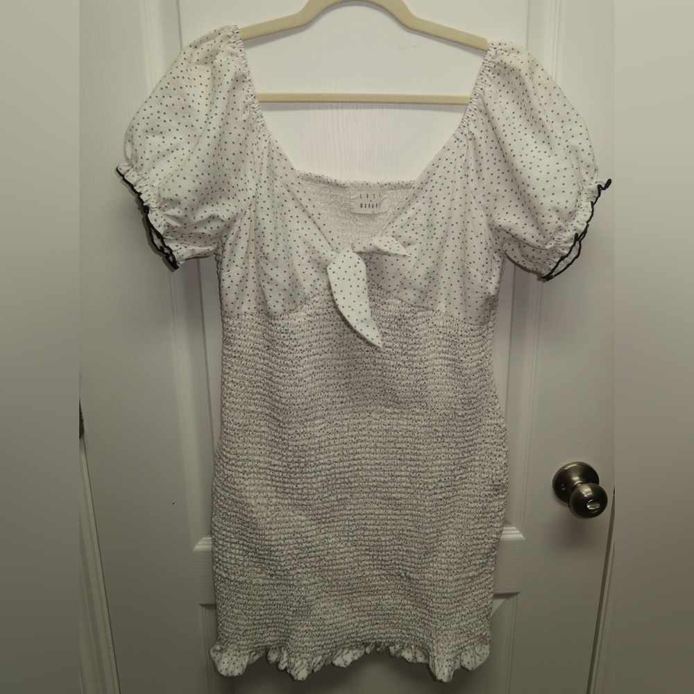 Boutique white with tiny black polkadot dress XL